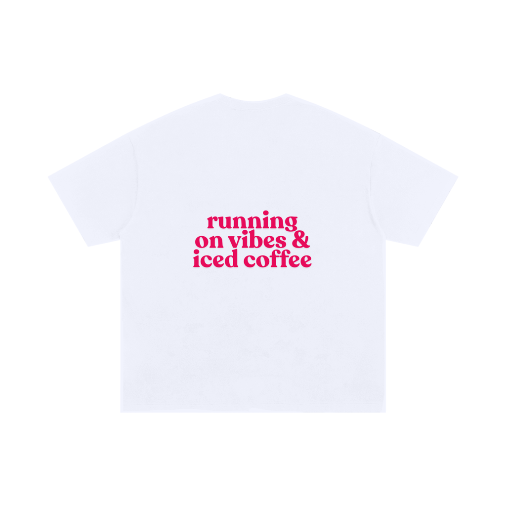 "Running on vibes and iced coffee" oversized cotton T-shirt